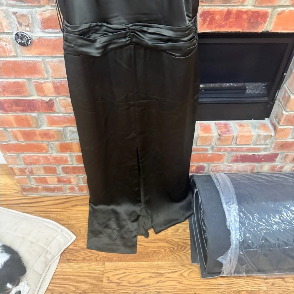 Ramy Brook Charmayne Maxi Gown; Olive-Green Evening Gown with Front Slit - Picture 9 of 15